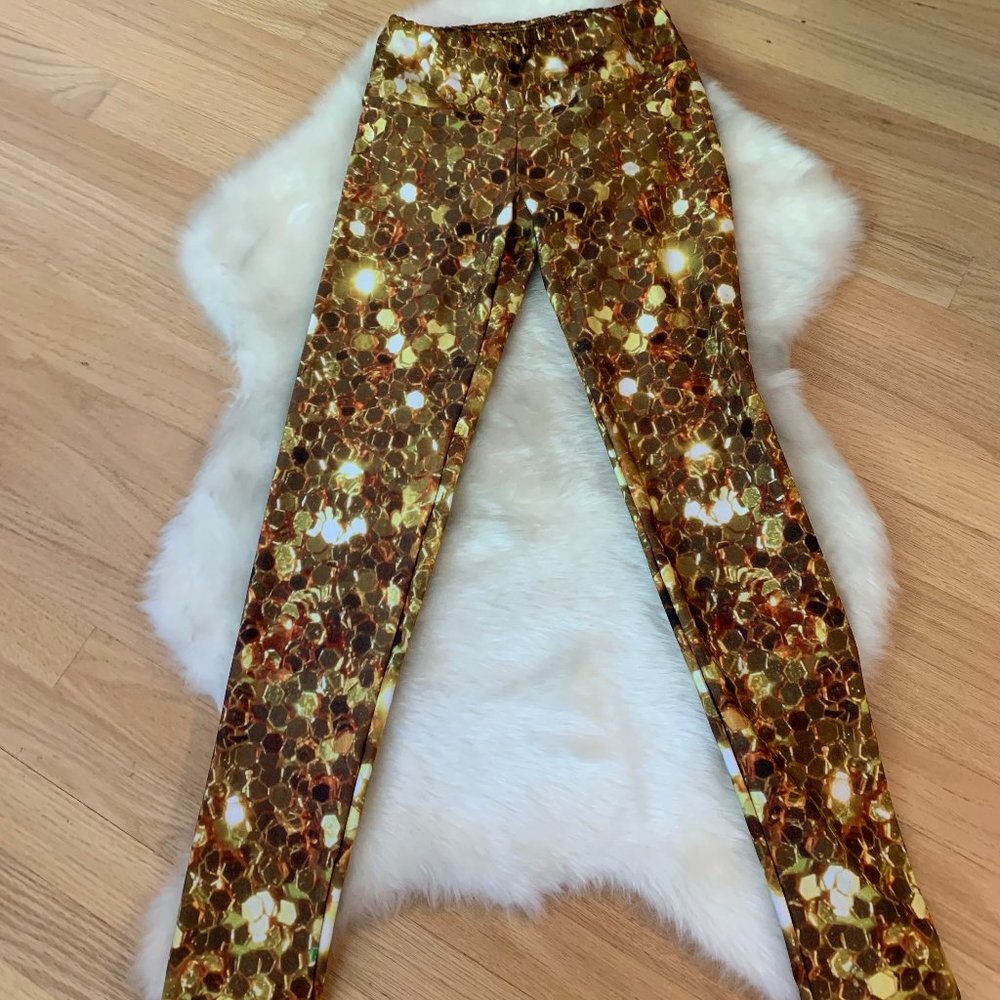 Goldsheep Gold Sequin Confetti Leggings Small